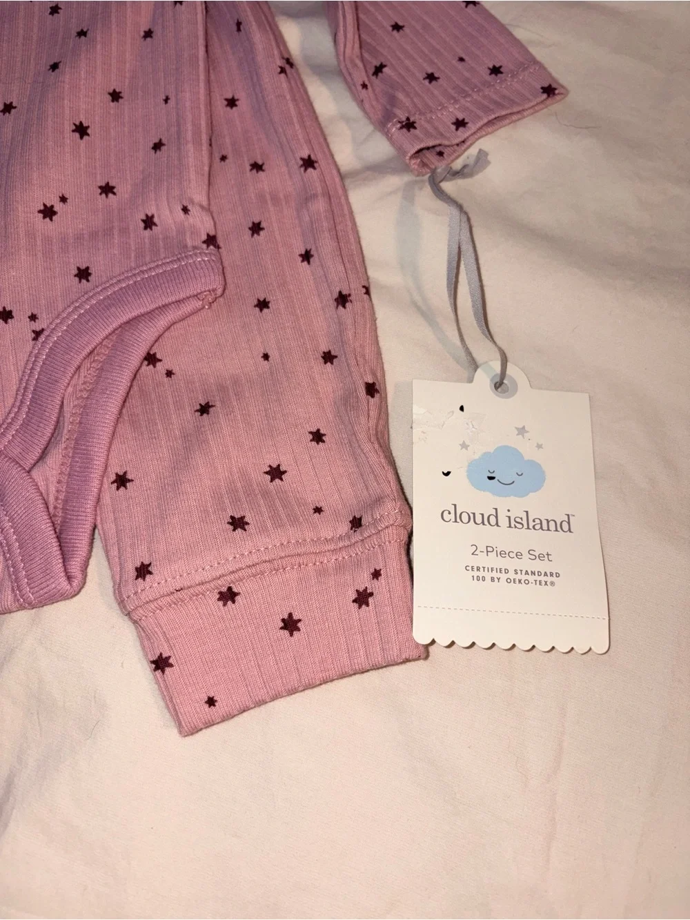 Cloud Island Long-Sleeve Pink Star Ribbed Baby One-Piece Bodysuit